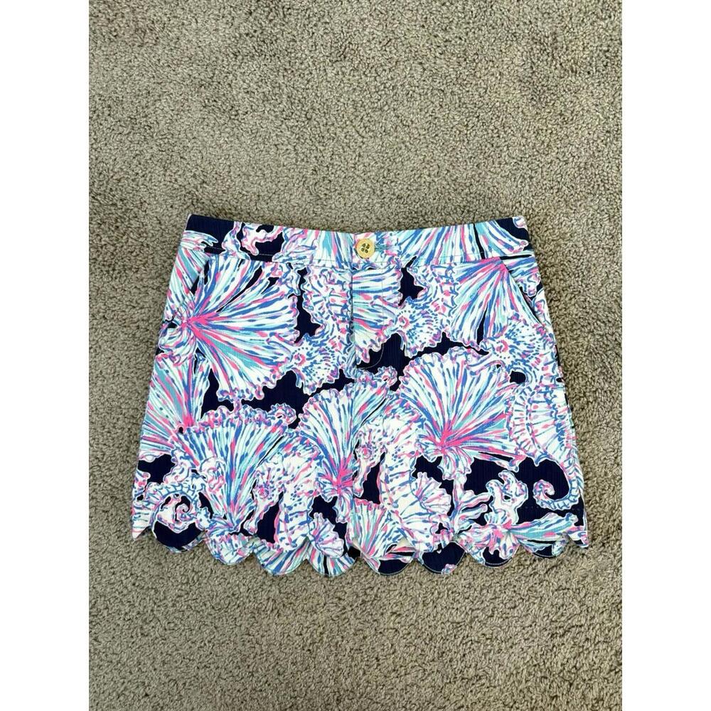 Lilly Pulitzer Colette Scalloped Hem Floral Tropical Seashell Skirt‎ Sz 00